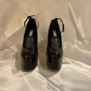 Platform Mary Jane Heels with Ankle Strap - Black